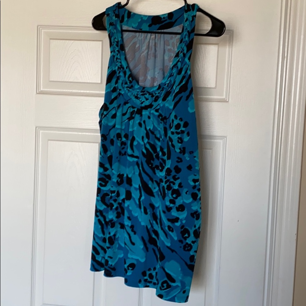 Sleeveless Teal Animal-Print Cowl Neck Tank Top